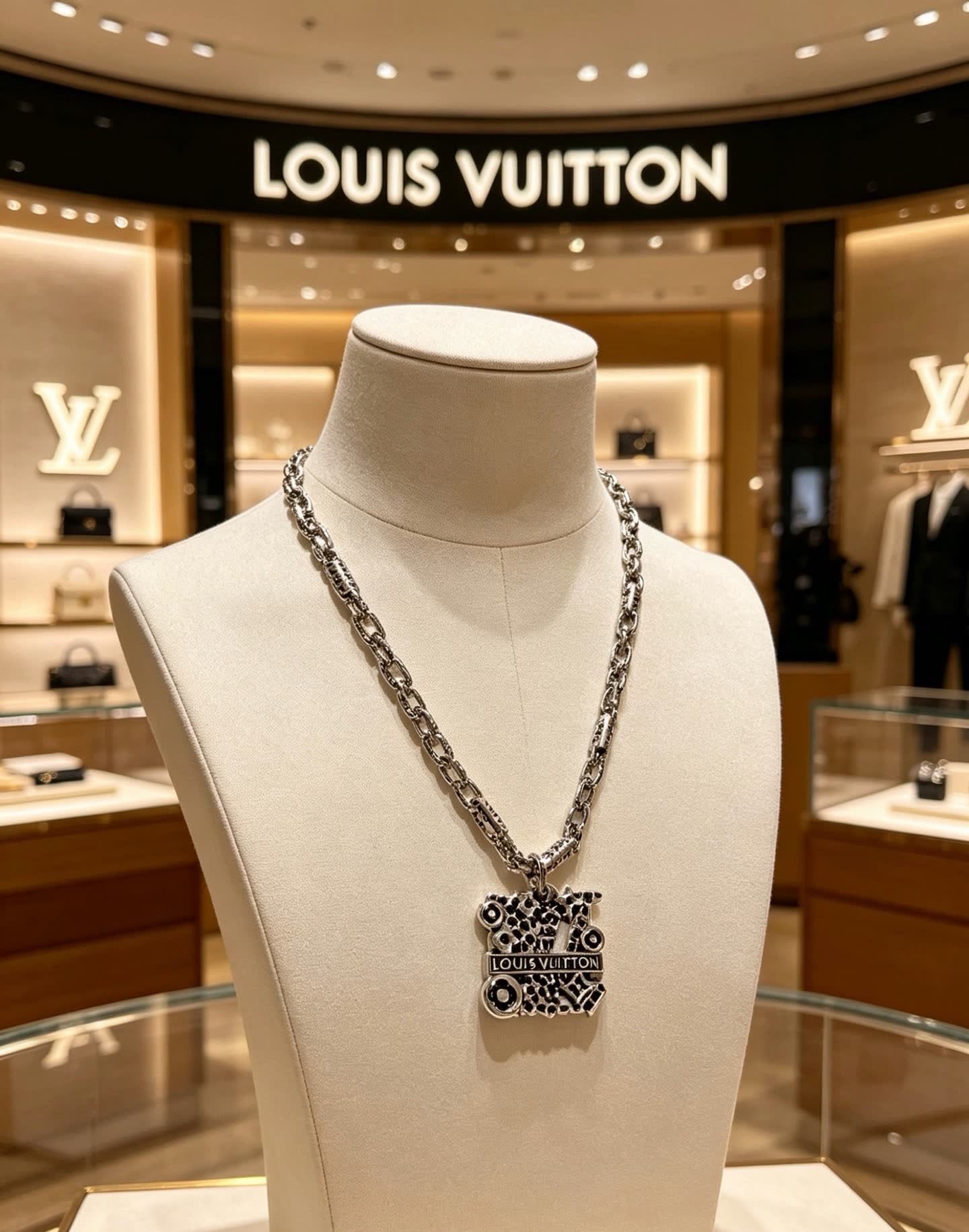 Louis Vuitton Silver Chain with Logo Pendant